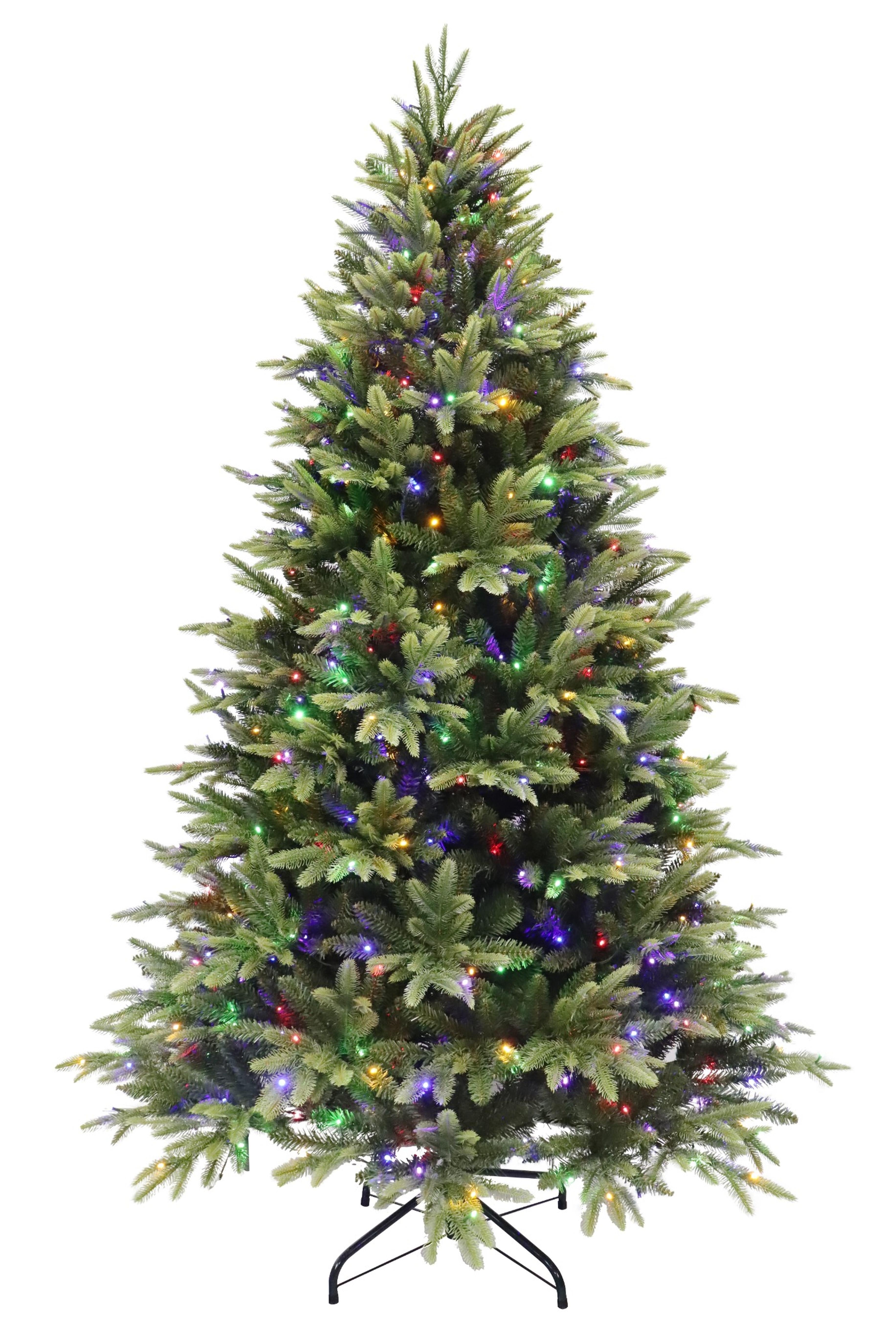 Puleo International 7.5ft Pre-Lit Parque Green PE/PVC Tree With Dual Color LED Lights with Functions, Foot Pedal, Remote Control, and Quick Pole